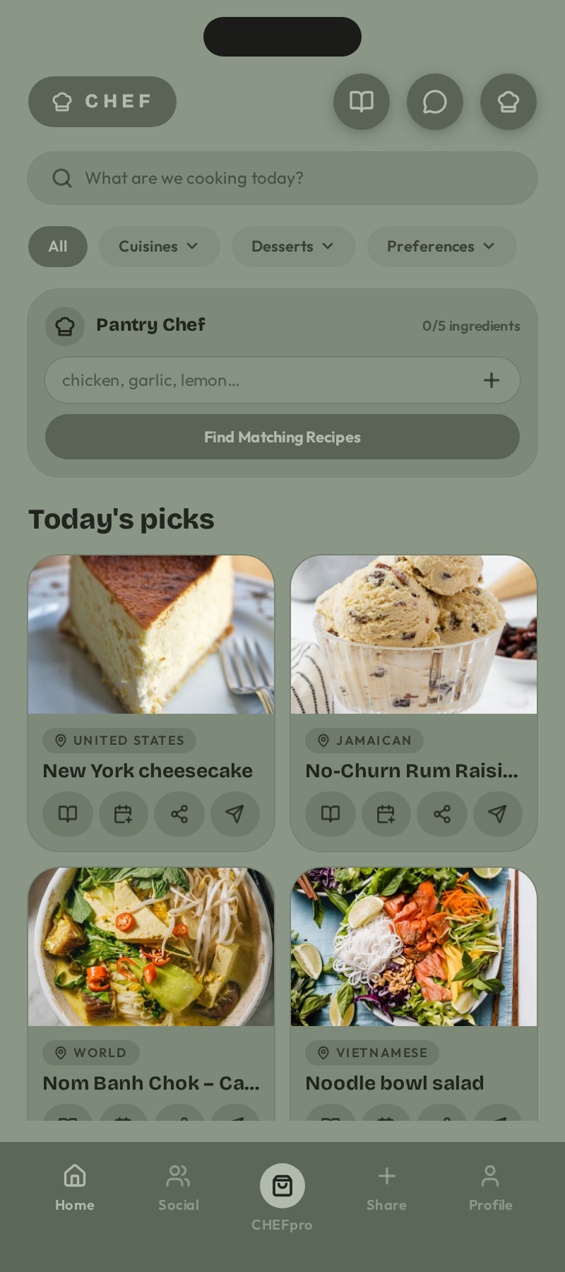 The CHEF app home screen on a phone